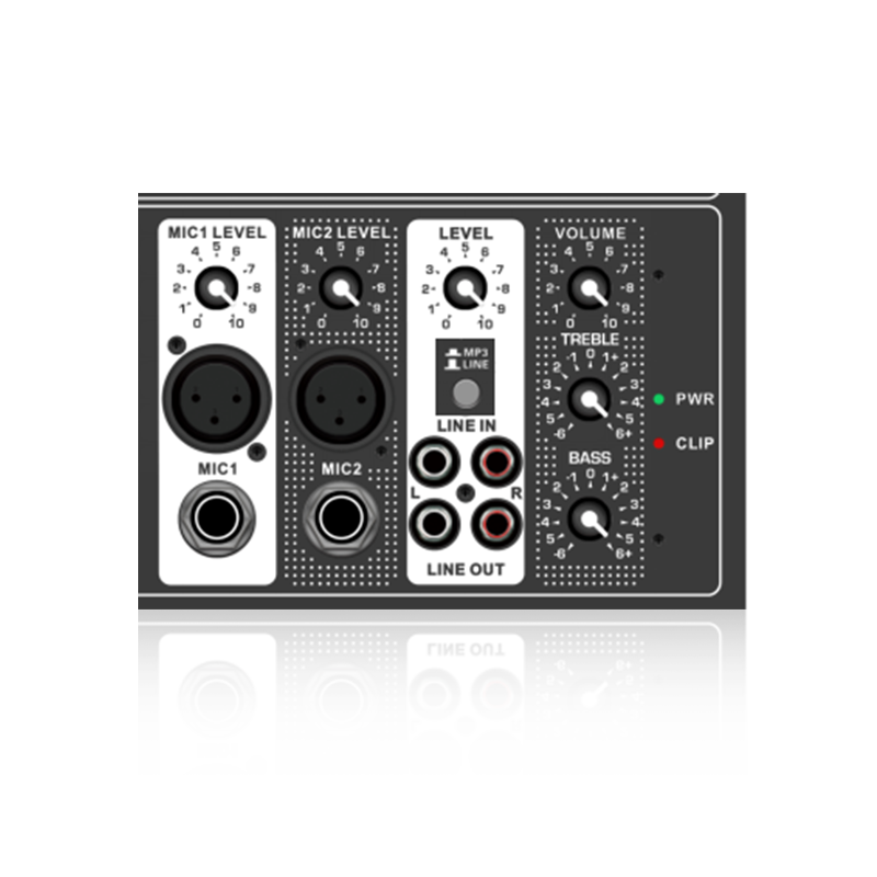 PL4: Dva mikrofonní vstupy a jednolinkový kanálový horizontální analogový funkční modul pro zesilovač třídy AB