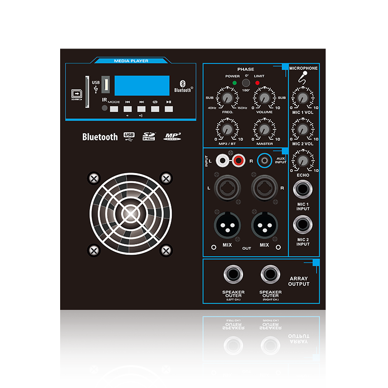 SUB12-2.1+2B: Dvoukanálový mikrofonní vstup a výstup 2.1 nebo 2.2kanálový funkční modul reproduktoru Line Array