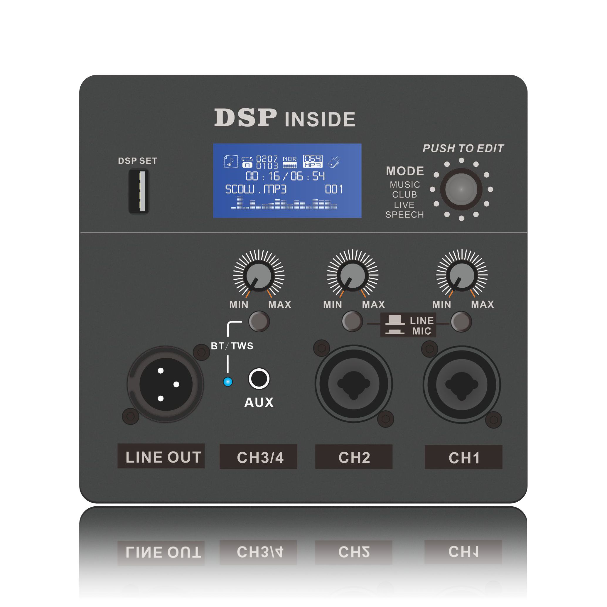 DSP1801: Aktivní plnofrekvenční reproduktor Funkční modul DSP založený na ADAU1701