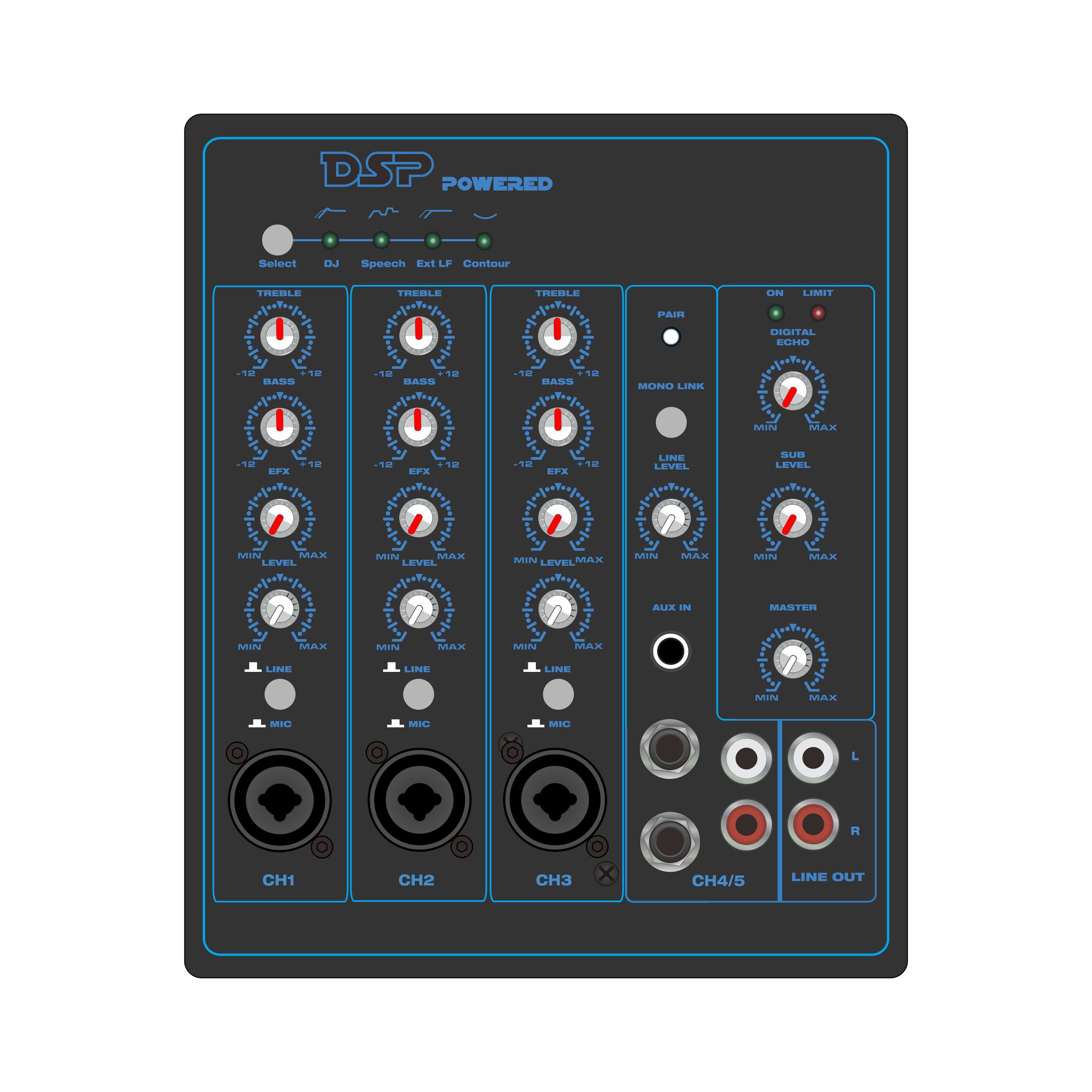 PL82DSP: 5kanálový s Bluetooth a TWS uvnitř 2.1CH lineární reproduktor Funkční modul DSP založený na ADAU1701