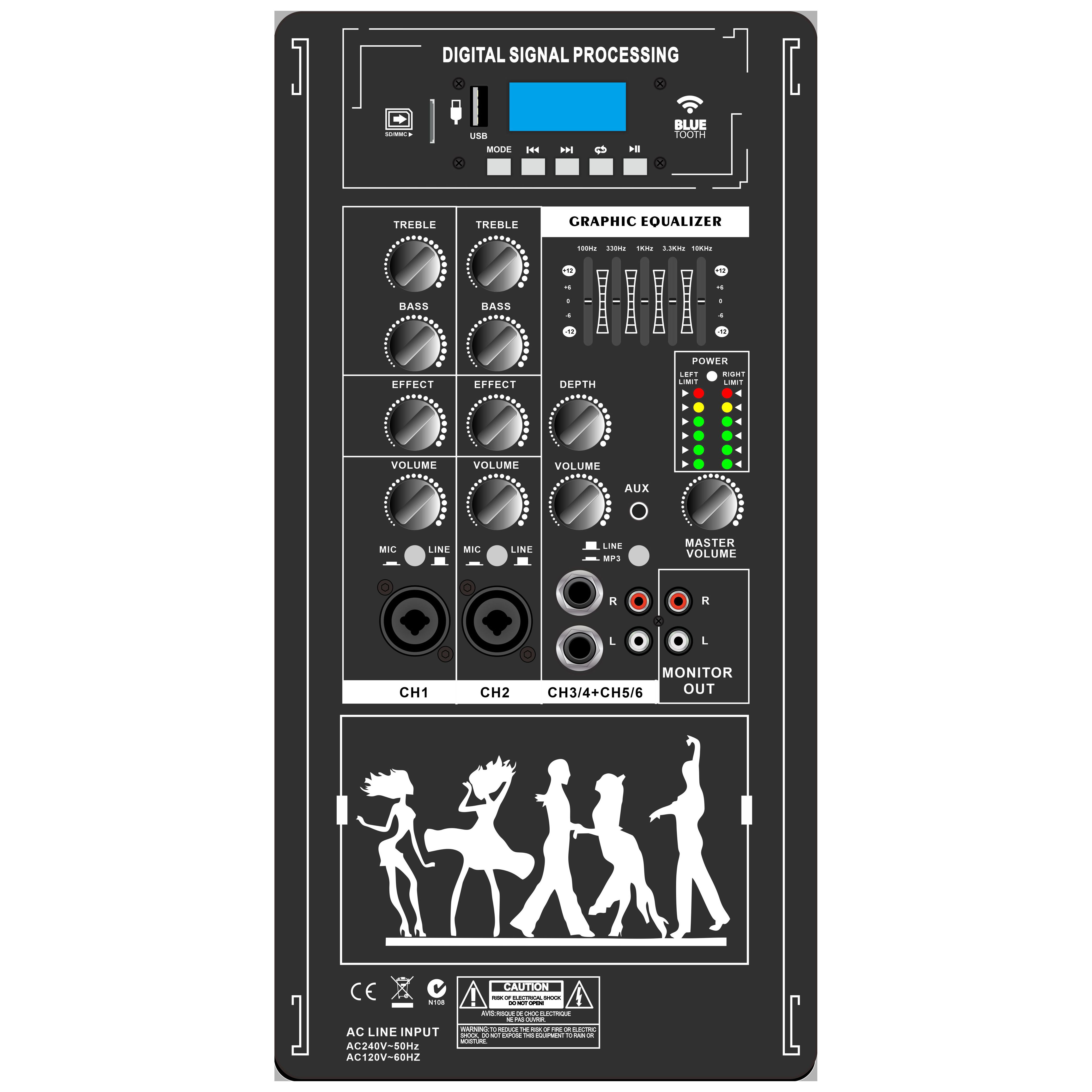 Přenosný zesilovač EON206 napájený stereo systémem