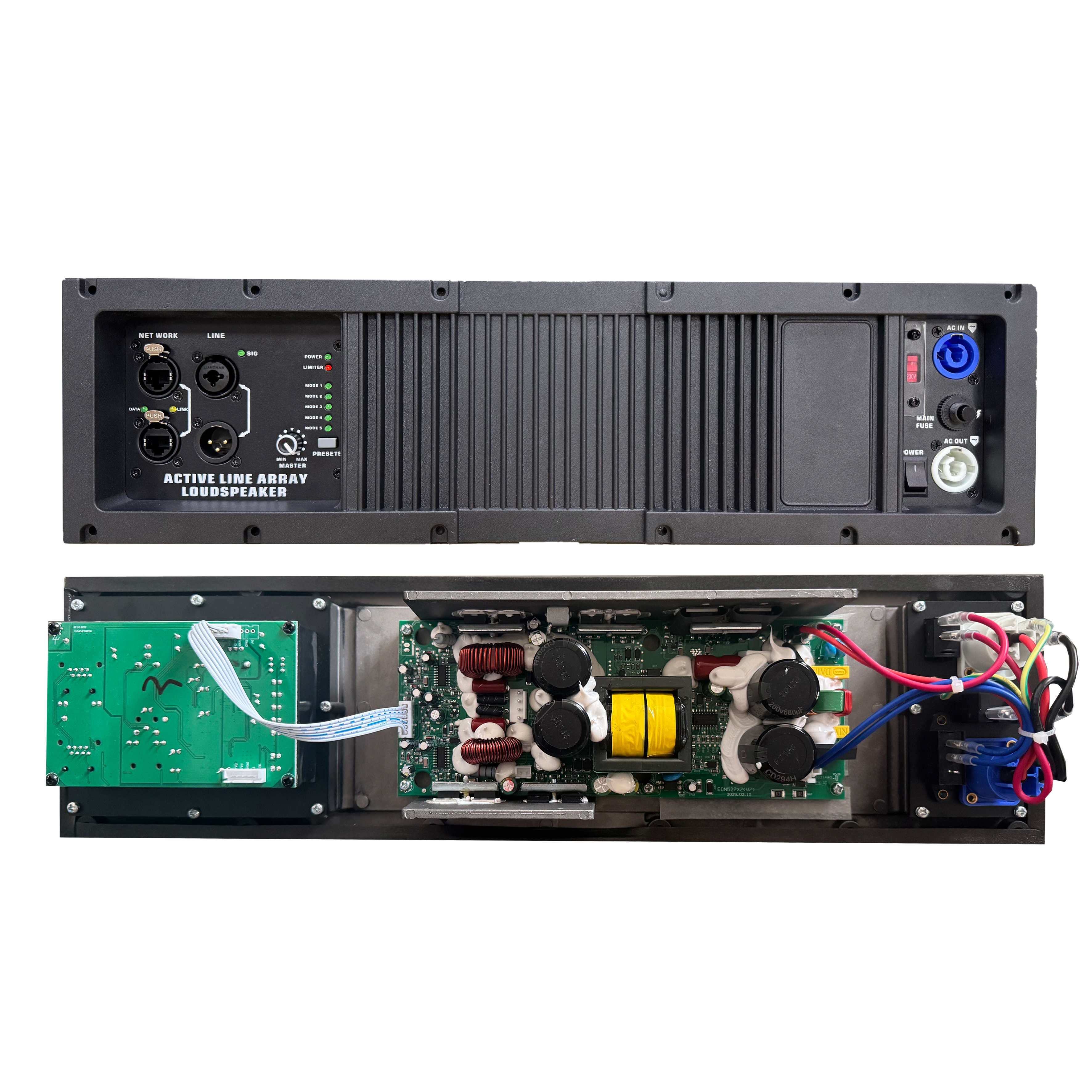 Aktivní systémový zesilovač Line Array HG485-212 s konektory RJ45