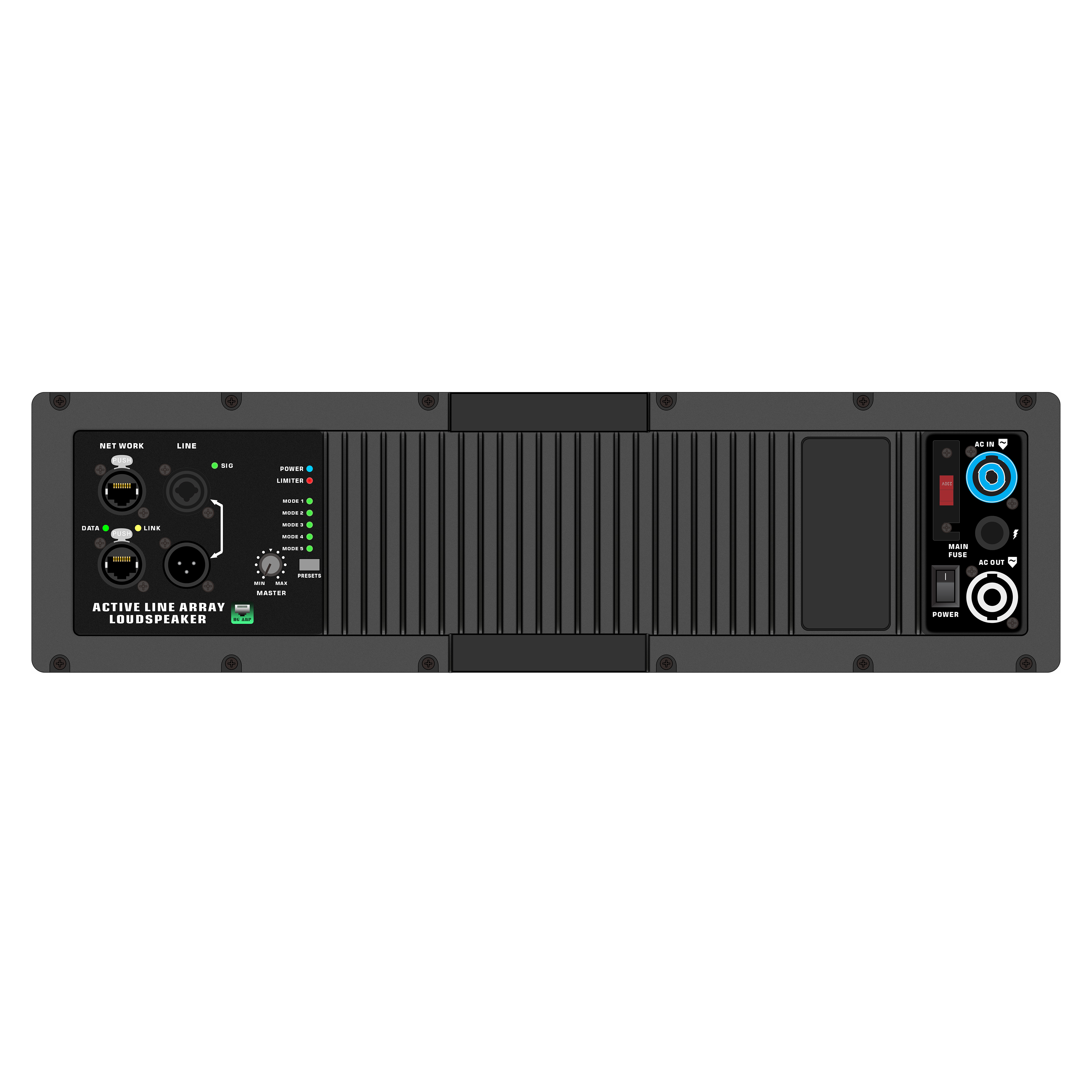Aktivní systémový zesilovač Line Array HG485-212 s konektory RJ45