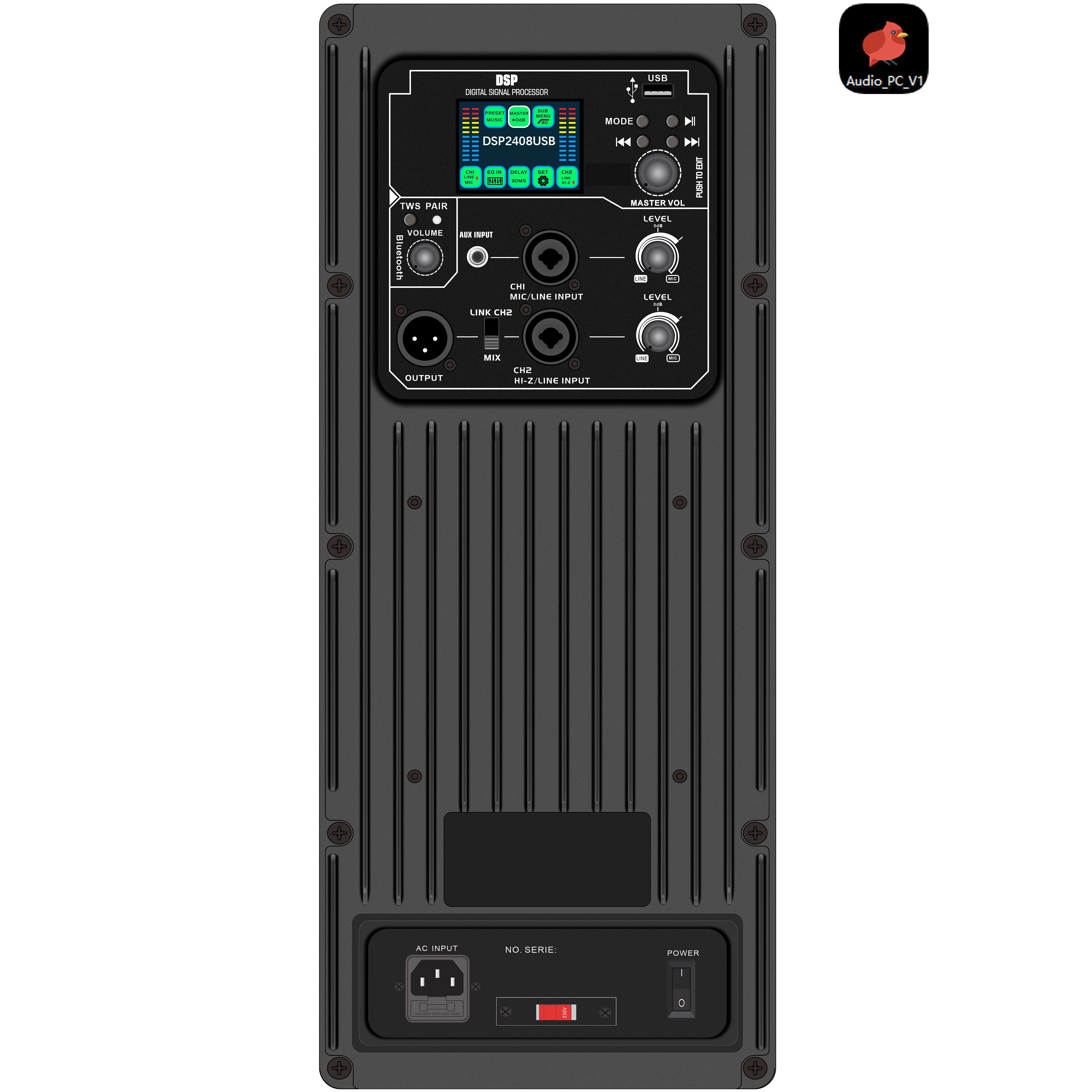 DSP2408USB Barevná obrazovka DSP aktivní výkonový zesilovač s funkcí přehrávání zvuku z USB flash disku